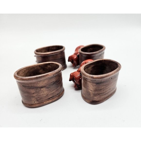 Unique Clay Pottery Pig Napkin Holders Lot Of 4 Country Farmhouse - Picture 9 of 10